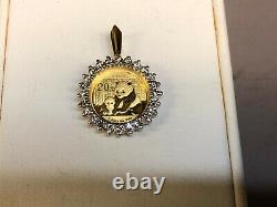 24k Fine Gold Chinese Panda Coin With. 50 Tcw Diamonds-14k Frame Pendant