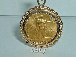 24k Gold. 999 Fine Gold 1/10 Oz Eagle Coin 14k Yellow Gold Frame Pendant Charm