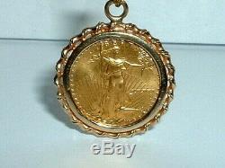 24k Gold. 999 Fine Gold 1/10 Oz Eagle Coin 14k Yellow Gold Frame Pendant Charm