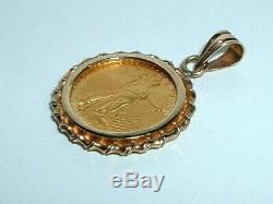 24k Gold. 999 Fine Gold 1/10 Oz Eagle Coin 14k Yellow Gold Frame Pendant Charm