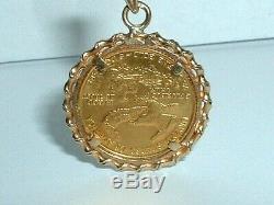 24k Gold. 999 Fine Gold 1/10 Oz Eagle Coin 14k Yellow Gold Frame Pendant Charm
