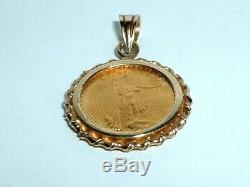 24k Gold. 999 Fine Gold 1/10 Oz Eagle Coin 14k Yellow Gold Frame Pendant Charm