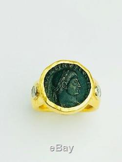 24k Gold Gurhan Roman Coin Diamond Ring