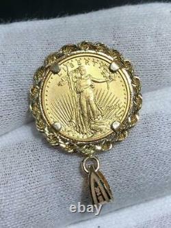 24k Yellow Gold Eagle Standing Liberty 1/10 oz. 999 Fine Gold Coin Bezel Pendant