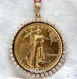 24kt $50 Fine Gold Liberty 1988 Coin 1 Ounce 1.25ct diamonds Pendant 14kt