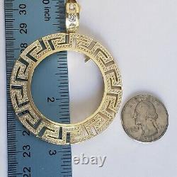 2Ct Round Diamond 50 pesos centenario Coin Frame pendant 14k Yellow Gold Plated