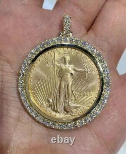 2Ct Round Lab Created Diamond Coin Bezel Frame Pendent 14K Yellow Gold Plated