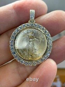 3.00 Ct Round Cut Simulated Diamond Liberty Coin Pendant 14K Yellow Gold Plated