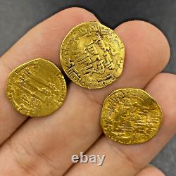 3 Authentic Ancient Islamic Gold Coin Weighing 11.2 Grams in Fine Condition 18mm