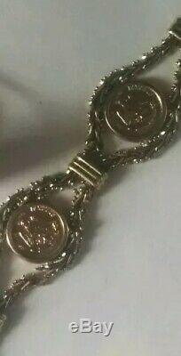 #3 Mexico 22k solid gold coin1821-1947 +14k frame bracelet EX RARE jewelry VTG