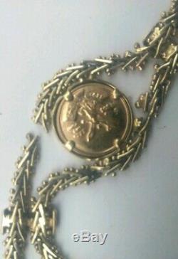 #3 Mexico 22k solid gold coin1821-1947 +14k frame bracelet EX RARE jewelry VTG