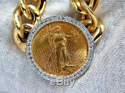 $30000 1908 Liberty Fine Gold Coin 2.00ct Diamonds Cuban Link Necklace Huge