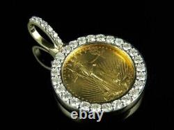 3Ct Round Lab Created Diamond Liberty Coin Charm Pendant 14K Yellow Gold Plated