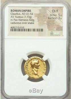 41-42 AD Rare Ancient Gold Roman Empire Coin of Claudius AUREUS NGC CH FINE