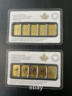 (5) 2016 $25 Royal Canadian Mint Gold Bar Coin 1/10 oz (BU) 24KT. 9999 Fine Gold