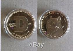 5 Coin Lot Dogecoin Doge 24kt Fine Gold-Plated Copper Coin Shibe Mint Crypto