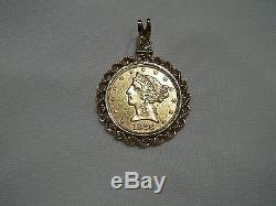$5 Gold Half Eagle Coin Au In 14 K Bezel / 1886 Half Eagle Au $5 Gold Piece