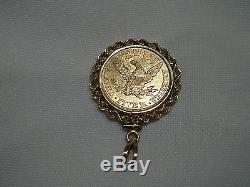 $5 Gold Half Eagle Coin Au In 14 K Bezel / 1886 Half Eagle Au $5 Gold Piece