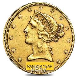 $5 Gold Half Eagle Liberty Head Very Fine VF (Random Year)