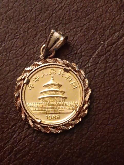 5 Yuan 1988 Panda 1/20 Oz. 999 Fine Gold With 14k Gold Bezel Pendant