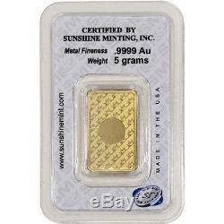 5 gram Gold Bar Sunshine Minting. 9999 Fine in Sealed Assay