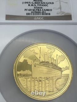 5 oz. 9999 Fine Gold Coin. R. M. S TITANIC 65mm Coin. MS69 Ultra Cameo. RARE