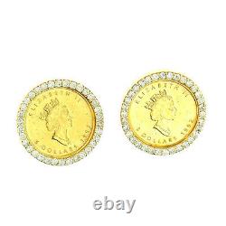 $5800 14 Kt Yellow Gold Diamond Gold Coin 24 Kt Maple Leaf Diamond Earrings