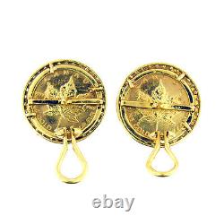 $5800 14 Kt Yellow Gold Diamond Gold Coin 24 Kt Maple Leaf Diamond Earrings