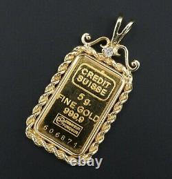 5g 999 24k Gold Bullion Framed Pendant Credit Suisse Fine Gold Bar M1314