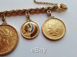 7 1/2 Fine 18k Gold Coin Bracelet Full of American Old Gold Coins 141.57 Gram