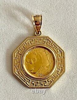 999 FINE GOLD PANDA BEAR COIN, IN HANDSOME OCTAGONAL BEZEL With 14KT BALE