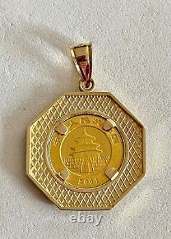 999 FINE GOLD PANDA BEAR COIN, IN HANDSOME OCTAGONAL BEZEL With 14KT BALE