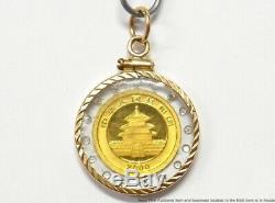 999 Fine Chinese Panda 24k Gold 2000 Coin Vintage 14k Diamond Bezel Pendant