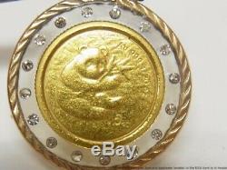 999 Fine Chinese Panda 24k Gold 2000 Coin Vintage 14k Diamond Bezel Pendant