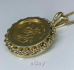 999 Fine Gold 24K 5 Yuan PANDA COIN 14K GOLD Bezel Pendant & Necklace Chain