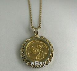 999 Fine Gold 24K 5 Yuan PANDA COIN 14K GOLD Bezel Pendant & Necklace Chain