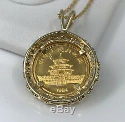 999 Fine Gold 24K 5 Yuan PANDA COIN 14K GOLD Bezel Pendant & Necklace Chain