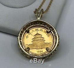 999 Fine Gold 24K 5 Yuan PANDA COIN 14K GOLD Bezel Pendant & Necklace Chain