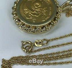 999 Fine Gold 24K 5 Yuan PANDA COIN 14K GOLD Bezel Pendant & Necklace Chain