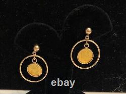 999 Fine Gold Paris France 1 Gram Coin/ 14k Yellow Gold Dangle Earrings