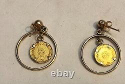 999 Fine Gold Paris France 1 Gram Coin/ 14k Yellow Gold Dangle Earrings