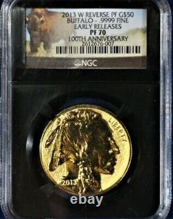 9999 Fine Gold 2013W American Buffalo $50 Reverse Proof NGC Early Releases PF70