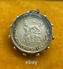 9ct 9k GOLD EDWARDIAN COIN ANTIQUE WHEEL PENDANT SHILLING PENDANT FOB SCRAP WEAR