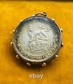 9ct 9k GOLD EDWARDIAN COIN ANTIQUE WHEEL PENDANT SHILLING PENDANT FOB SCRAP WEAR