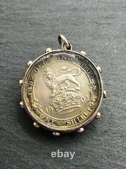 9ct 9k GOLD EDWARDIAN COIN ANTIQUE WHEEL PENDANT SHILLING PENDANT FOB SCRAP WEAR