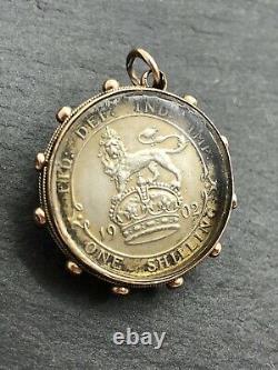 9ct 9k GOLD EDWARDIAN COIN ANTIQUE WHEEL PENDANT SHILLING PENDANT FOB SCRAP WEAR