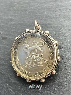 9ct 9k GOLD EDWARDIAN COIN ANTIQUE WHEEL PENDANT SHILLING PENDANT FOB SCRAP WEAR