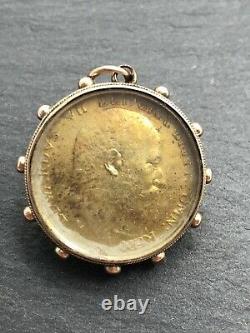 9ct 9k GOLD EDWARDIAN COIN ANTIQUE WHEEL PENDANT SHILLING PENDANT FOB SCRAP WEAR