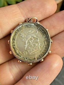 9ct 9k GOLD EDWARDIAN COIN ANTIQUE WHEEL PENDANT SHILLING PENDANT FOB SCRAP WEAR