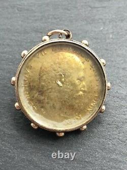 9ct 9k GOLD EDWARDIAN COIN ANTIQUE WHEEL PENDANT SHILLING PENDANT FOB SCRAP WEAR